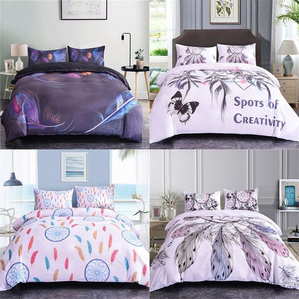 

bedding sets 2021 feather set luxury comforter bed 2/3pcs family print duvet cover pillowcase decoration bedspread
