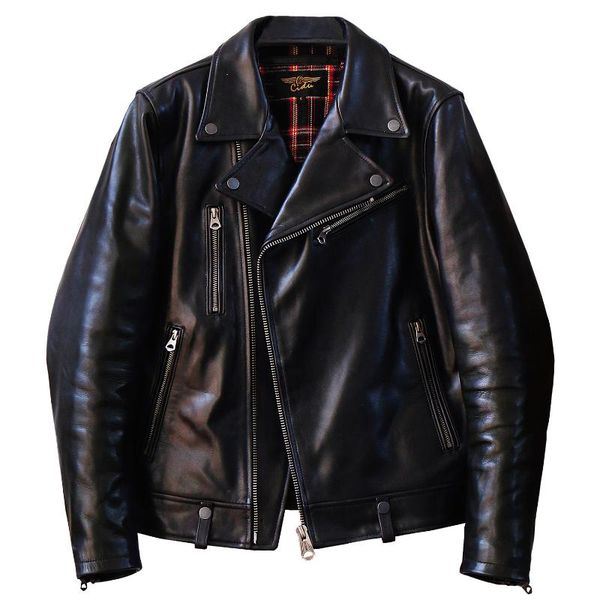

men's leather & faux 1.1mm .classic.italy yrluxury batik cowhide jacket,cool motor biker jackets,handsome genuine coat,, Black