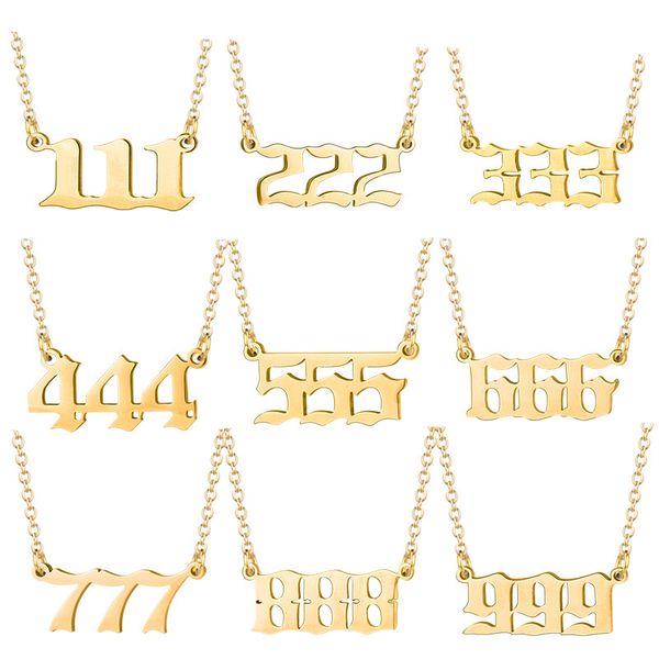 

hip hop stainless steel arabic numeral number pendent necklace titanium steel 111 222 444 555 999 necklaces for men women student party fash, Silver