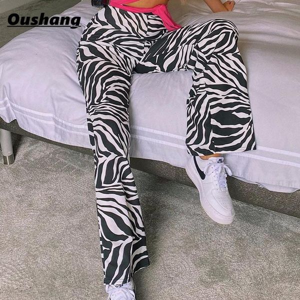 

high waist streetwear zebra print wide leg pants trousers autumn women 2021 fashion casual female outfits women's & capris, Black;white