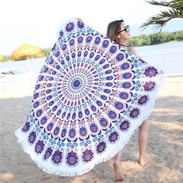 

towel casegrace classical geometric round beach tower yarn dyed yoga blanket picnic mat soft peacock bath towers with tassels