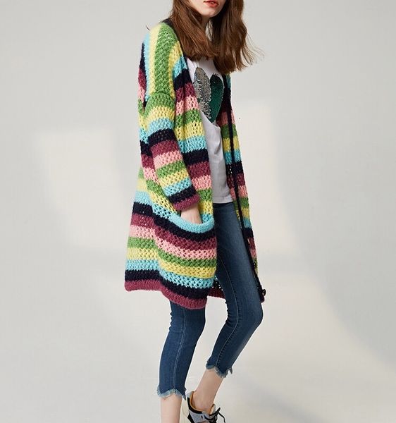 

sweater rainbow stripe long sleeve v-neck wool cardigans q3ol, White;black