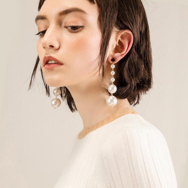 

dangle & chandelier trendy elegant statement jewelry big simulated pearl long earrings pearls string drop earring for women wedding party gi, Silver