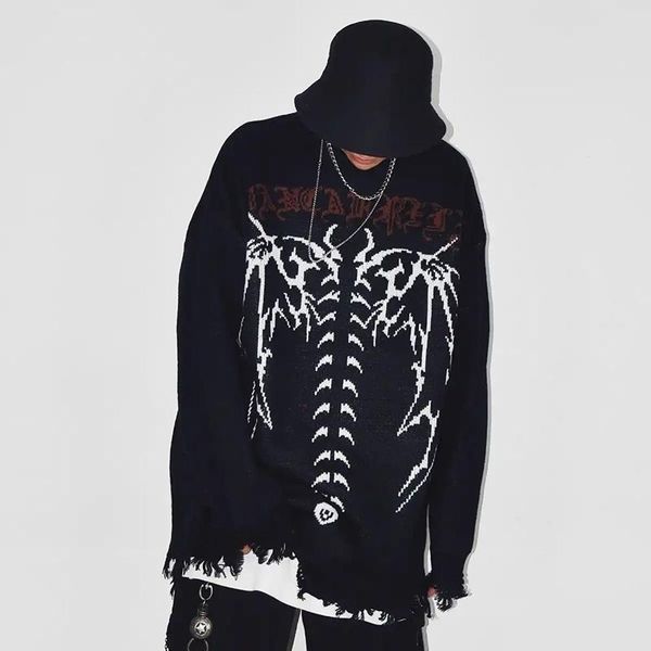 

women's sweaters american winter high street vintage harajuku loose o-neck women sweater fashion skull y2k hip hop gothic casual grunge, White;black