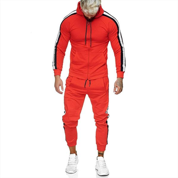 

2 pieces suit set men tracksuits fashion long sleeve solid color comfortable hooded pullover pants for red black dark gray