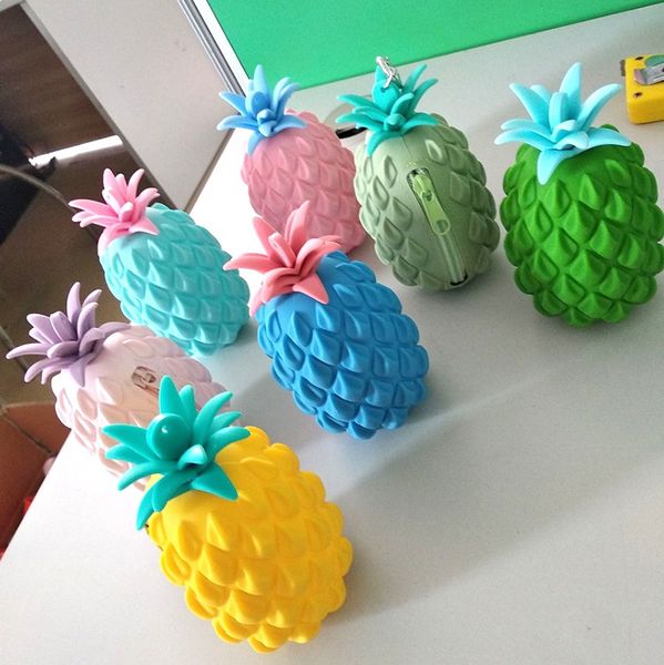 

pineapple shape pencil case fidget toys sensory finger jigsaw puzzle silicone rubber stationery bag with zipper cosmetic bags kids