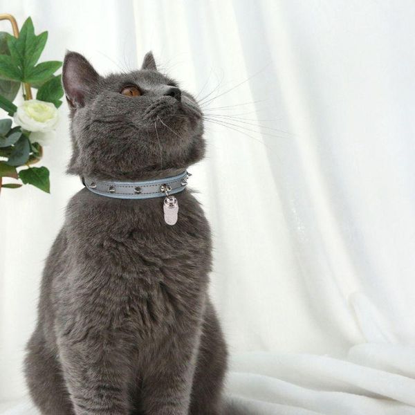 

dog collars & leashes leather cat reflective collar with id tag pendant rivets necklace