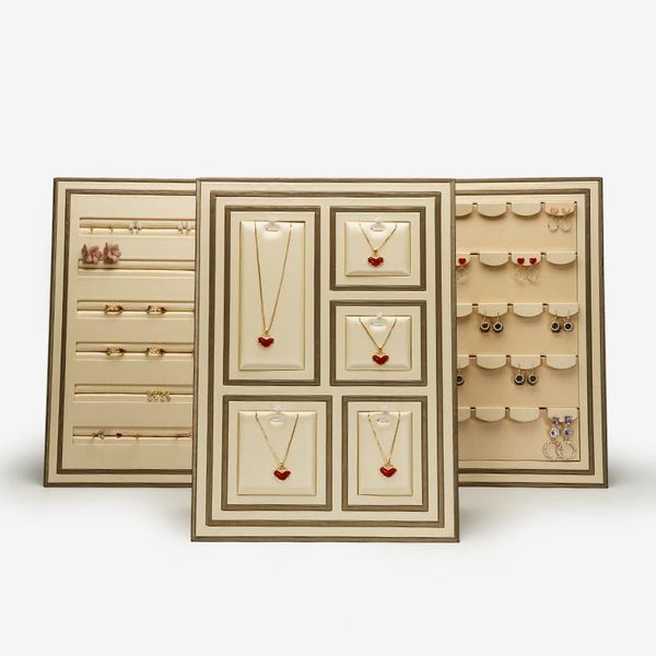 

jewelry pouches, bags wood pu display props leather luxury earring necklace holder ring storage box shop show tray for jewelrys, Pink;blue