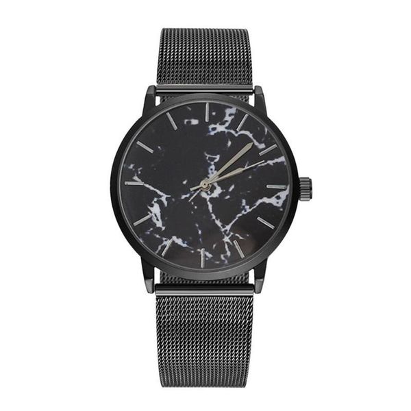 

wristwatches simple style marble surface glass mirror stainless steel mesh strap band quartz movement wrist watch for women men, Slivery;brown