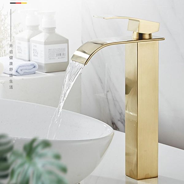 

bathroom sink faucets waterfall copper basin washbasin cabinet faucet nordic gold and cold single-hole