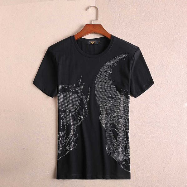

fashion t shirt men's summer drill size skull short sleeve casual large top, White;black