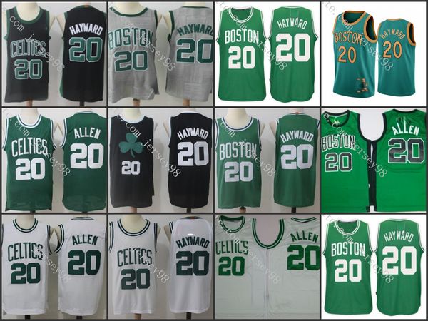 

boston celtics men green 20 gordon hayward allen retro basketball jersey, Black