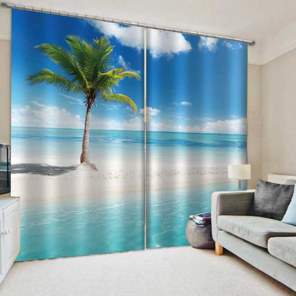 

luxury blackout 3d window curtains for living room blue beach nature scenery curtain & drapes