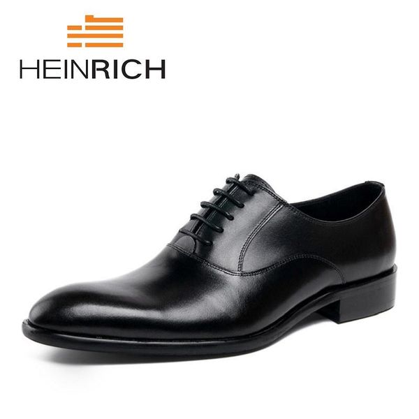 

dress shoes heinrich 2021 brand genuine leather lace-up wedding business office men high sepatu kantor pria, Black