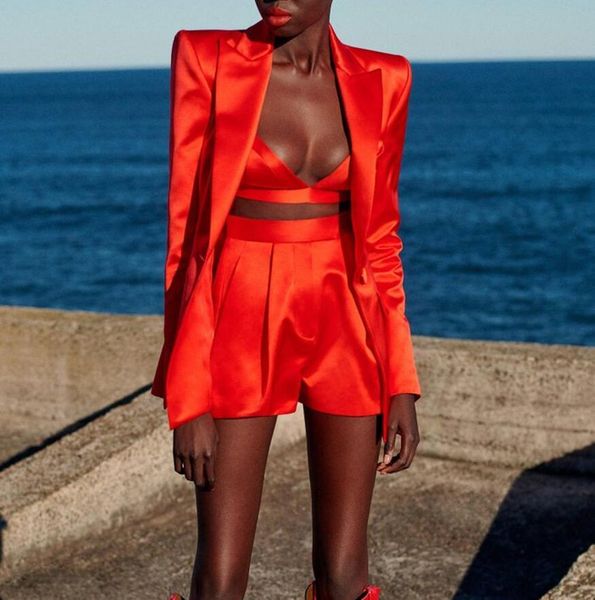 

women's suits & blazers clothing set red blazer coats office lady two pieces 2021 high street short jcfw, White;black