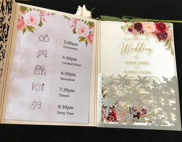 

glitter silver laser cut invitation covers,acrylic wedding cards,10sets custom acrylic invitations,pearl menu cards greeting