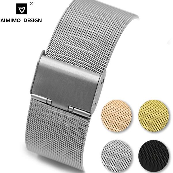 

watch bands 4 color band stainless steel men bracelet strap wrist mesh replacement milanese 12 18 20 22 22mm quality belt, Black;brown