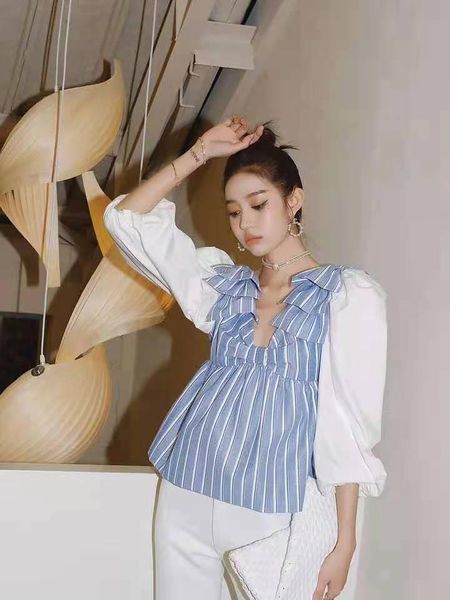 

women's jackets hong kong style shirt design sense of personality and fashion versatile thin splicing temperament korean chic top, Black;brown