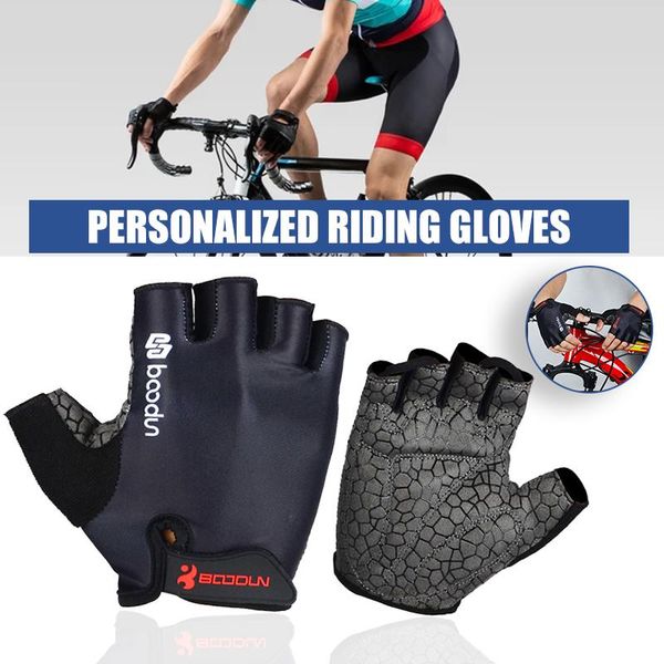 

cycling gloves silicone design non-slip half finger with wrist wrap support padded fitness short open glove for riding hrt4, Black