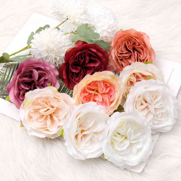 11 cm grandi teste di fiori di seta artificiale peonia bianca per la decorazione di nozze fai da te corona confezione regalo scrapbooking mestiere fiori finti 211108