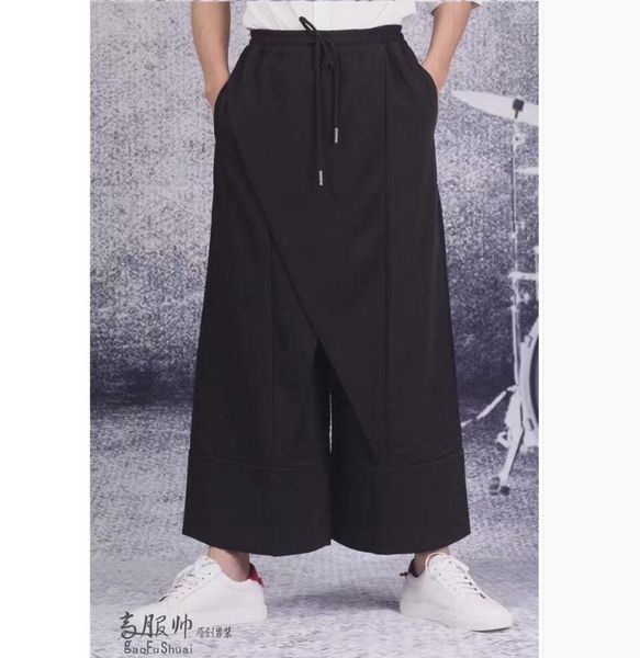 

men's pants 27-44 summer fashion loose ankle length trousers patchwork wide leg plus size casual harem singer costumes, Black