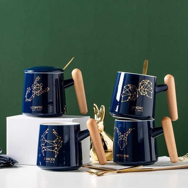 

mugs boys style twelve constellation gift box creative ceramic mug with lid design sense wooden handle water cup coffee