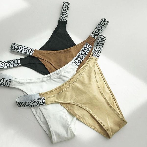 

women's panties leopard print thin belt briefs cotton women thong underwear stretch seamless half-pack hip low-waist g-string lingerie, Black;pink