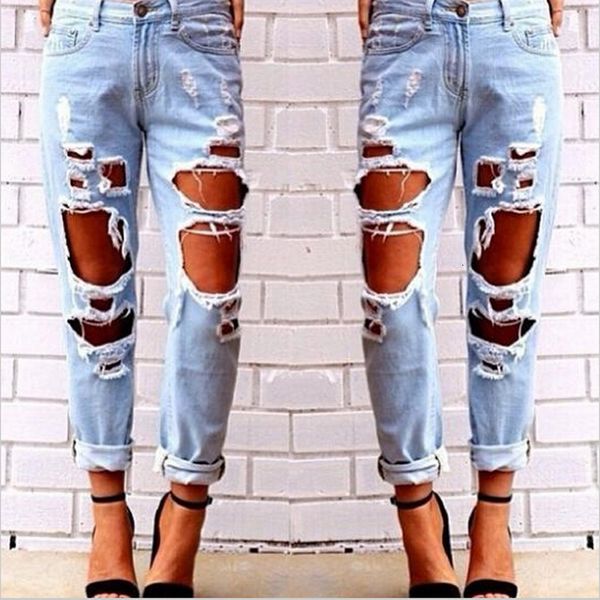 

women's jeans ripped boyfriend cute distressed stretch ny with hole 9mlu, Blue