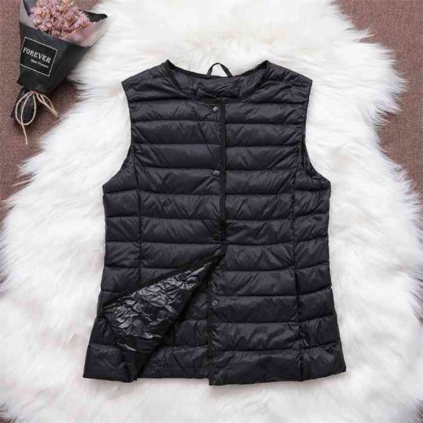 

fitaylor 90% ultra light white vest thin women duck down sleeveless jacket v or o collar coat, Black