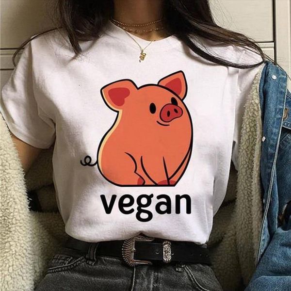 

vegan print summer harajuku women animal friends girl shirt,drop ship, White