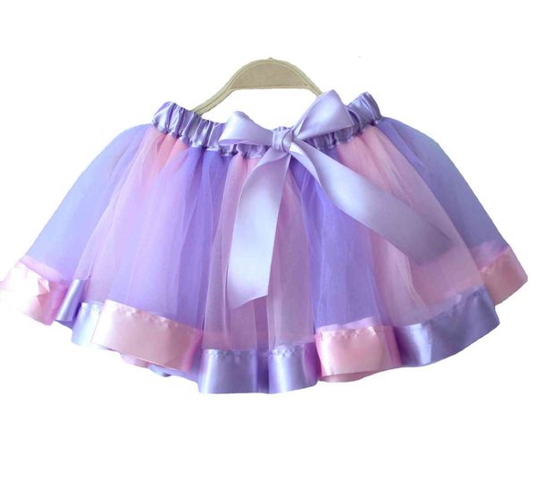 

selling girls' skirt rainbow mesh tutu dance, White