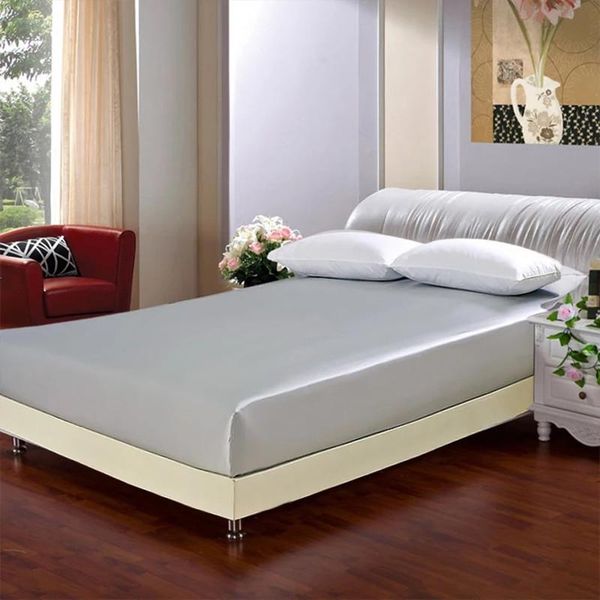 

sheets & sets 19 mm 4 pcs set fitted sheet cases 100% mulberry silk seamless queen size silvery champagne colors 1 piece customize