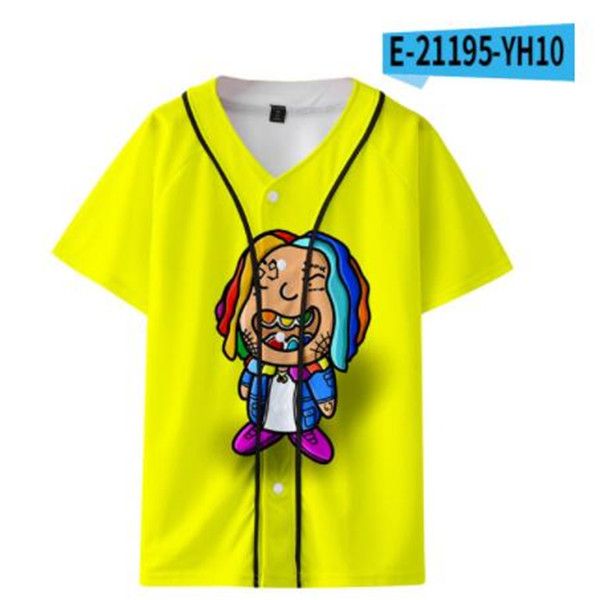 Verão Moda Homens Jersey Vermelho Vermelho Branco Amarelo Multi 3D Imprimir Manga Curta Hip Hop Loose T-shirt Baseball Camisetas Cosplay Traje Cosplay 047