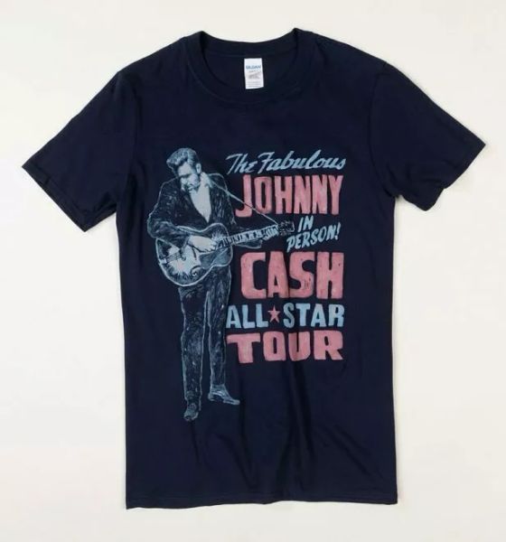 

official navy johnny cash on tour t-shirt with back print, White;black