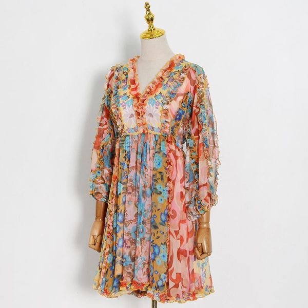 

casual dresses vintage print dress for women v neck long sleeve high waist patchwork midi female summer fashion 2021 style, Black;gray