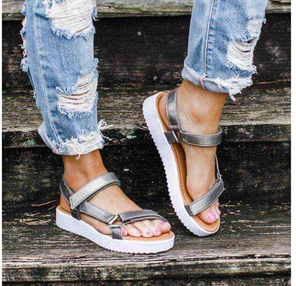 

summer women sandals stitching lady open toe casual shoes flat wedge slides beach, Black