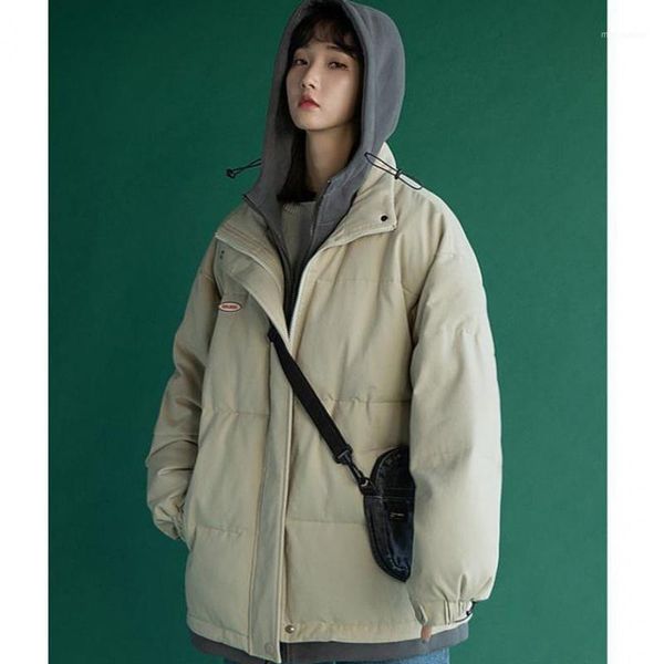 

women's down & parkas fake two-piece cotton coat female loose korean style short bread jacket women winter, Black