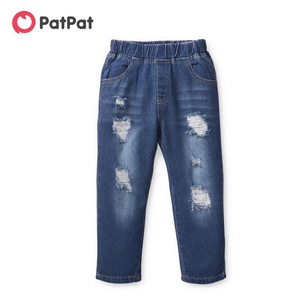 

jeans patpat toddler girl/boy ripped denim pants with pocket, Blue
