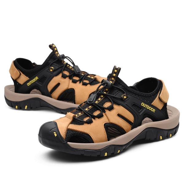 

sandals summer men's leather classic roman 2021 outdoor beach rubber water comfortable and breathable, Black