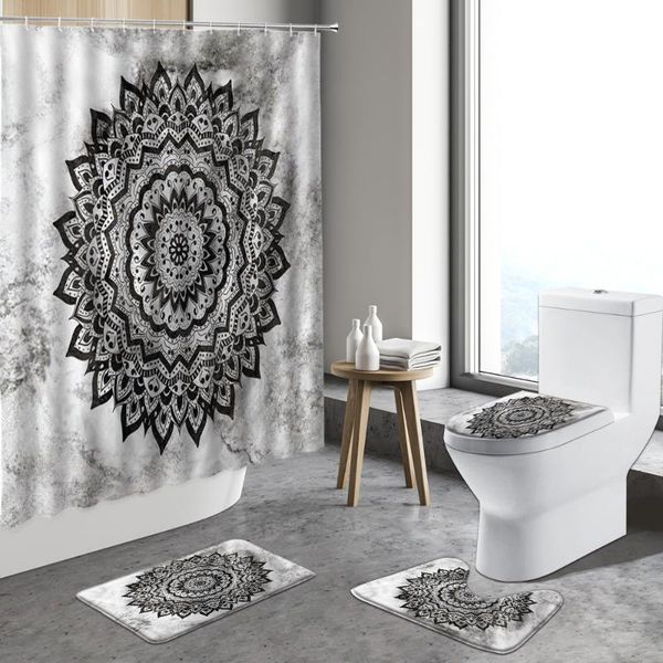 

shower curtains bohemian ethnic style curtain retro geometric mandala pattern art decor bathroom non-slip rug toilet bath mats