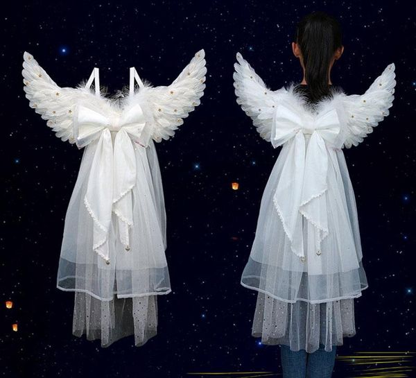 

party masks lolita anime feather fairy angel wings with tulle veil bowknot for children women fancy dress costume christmas supplies