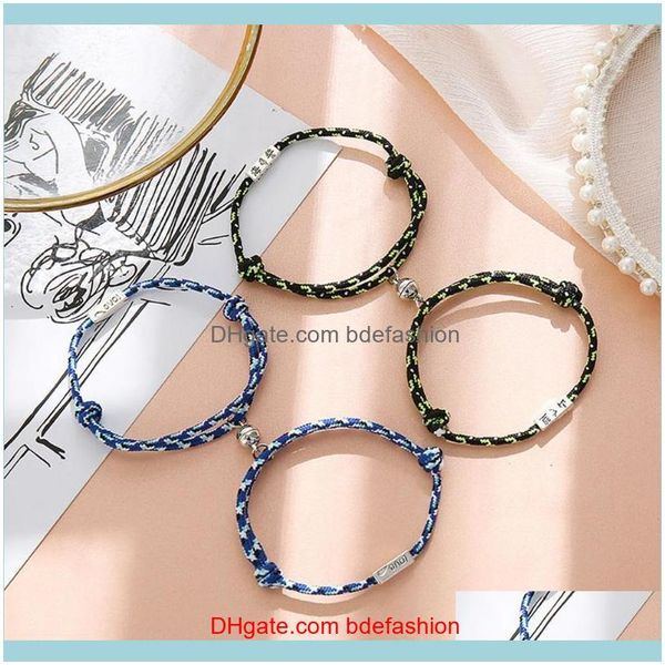 

charm jewelrycharm bracelets romantic magnetic bracelet couple attract paired braslet for lovers adjustable weave rope braclet year gifts dr, Golden;silver