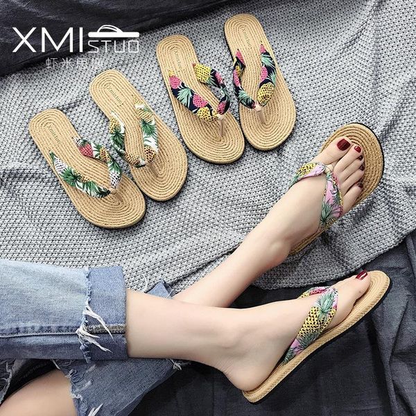 

slippers women's soled japanese flip flop holiday beach shoes flat bottomed non slip net red sandals, Black