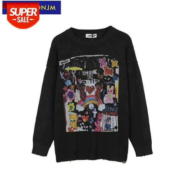 

uncledonjm japanese style anime funny knitted sweater mens hip hop streetwear harajuku vintage retro pullover me-lm02 #lx5r, White;black