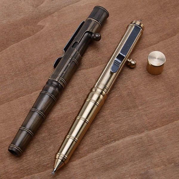 

gel pens solid brass ink pen retro bamboo node bolt action writing tool stationery