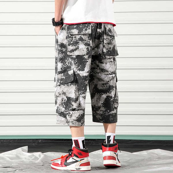 

men's pants side pockets hip hop casual male tatical camouflage jogger trousers calf-length ydk6, Black