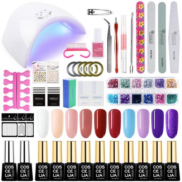 

nail art kits set uv led lamp dryer with 52 pcs 10 color gel polish kit soak off manicure for tools