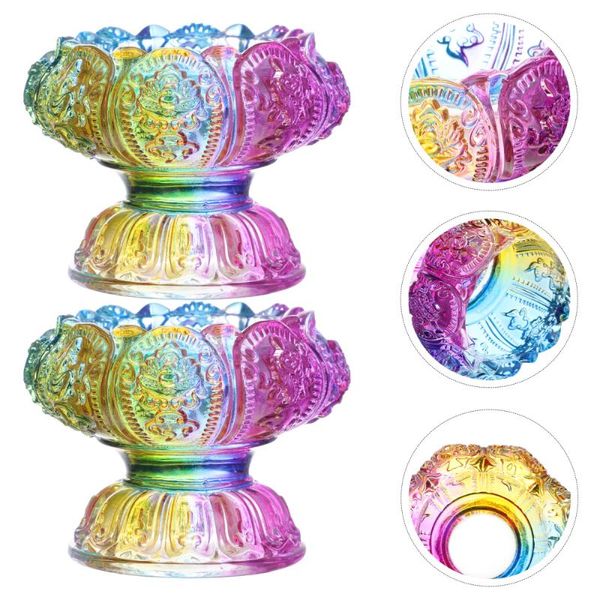 

2pcs glazed butter lamp holder eight auspicious lotus holders for candle