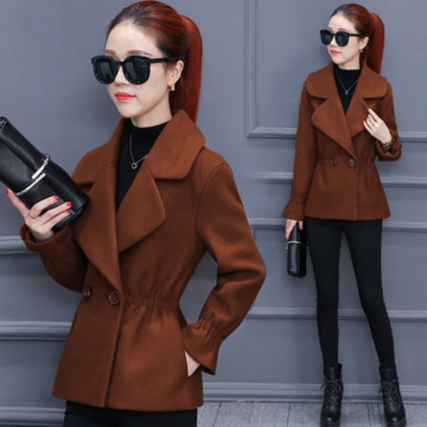 

women's wool & blends women short coat female spring autumn slim jacket suit collar fashion clothing woolen coats overcoat ec6a, Black