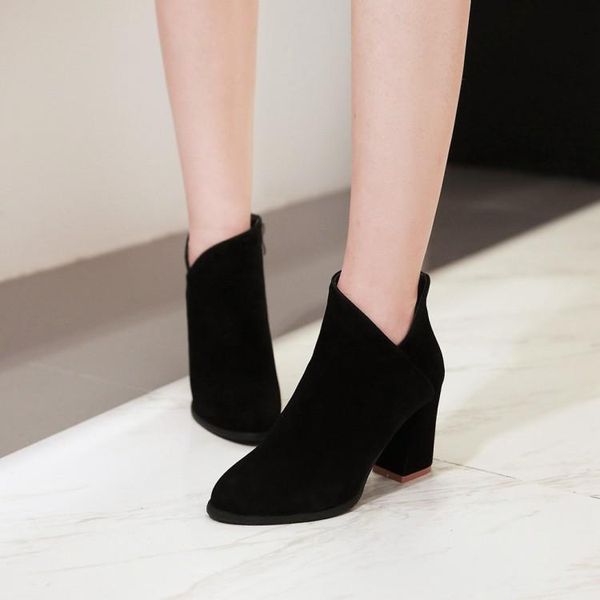 

boots oversized women shoes ankle for ladies side zipper pointed suede, Black